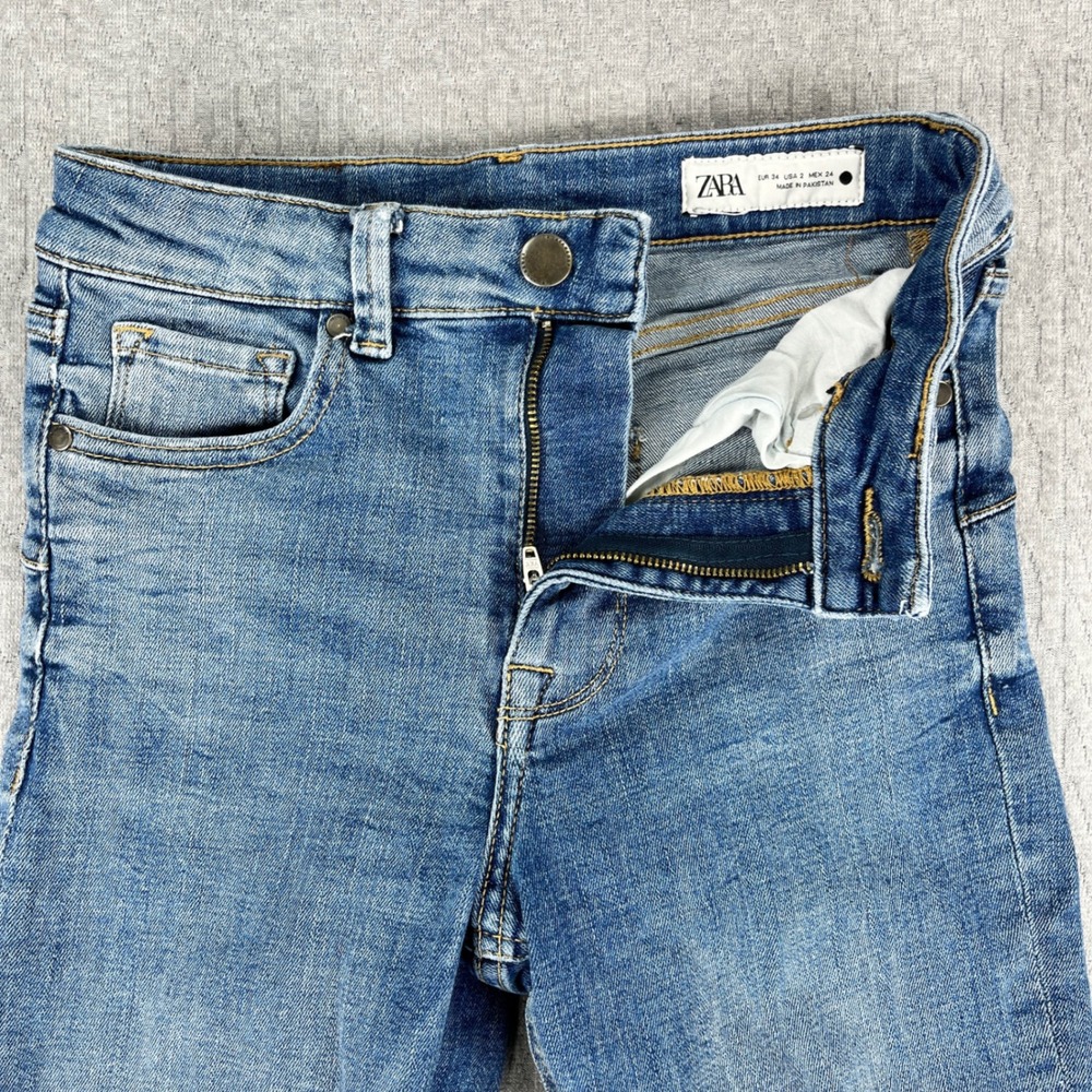 Zara Bootcut Jeans Women 2/23X31 Blue High Rise Flare Raw Hem Light wash - Picture 8 of 10